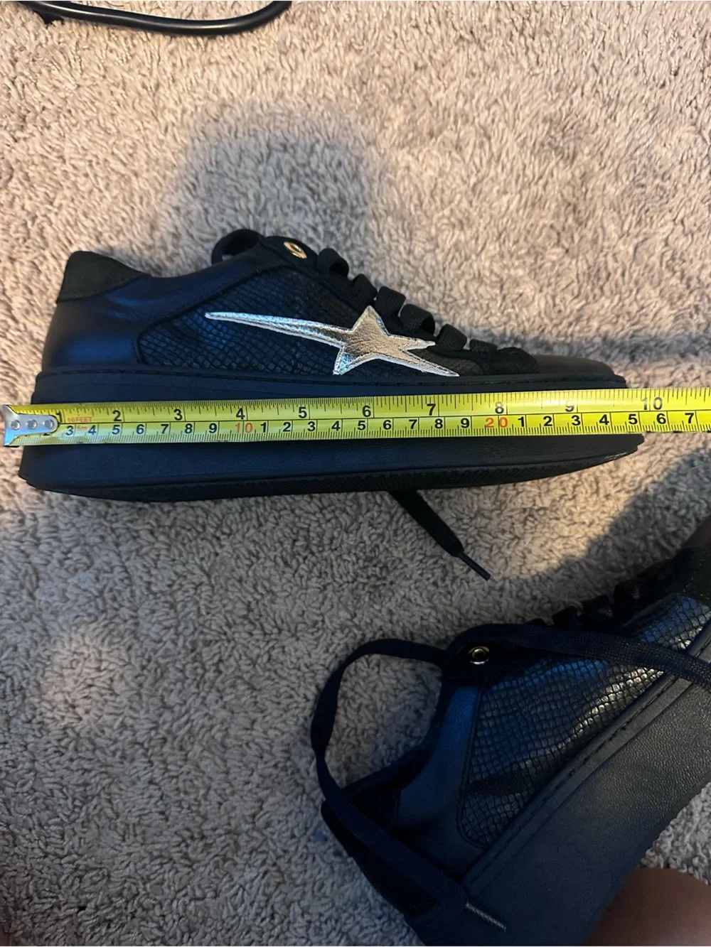 Joccia Italian Leather Star Platform Sneakers Black Silver Size 39